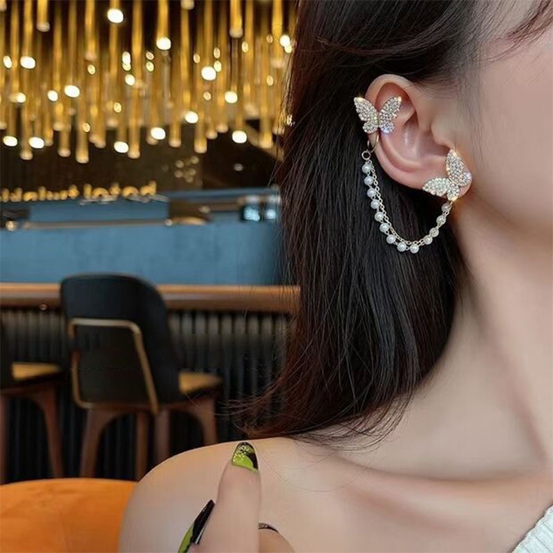 Bông Tai Hình Bướm Bằng Kim Loại Đính Đá Dễ Thương Thời Trang Hàn Quốc Cho Nữ