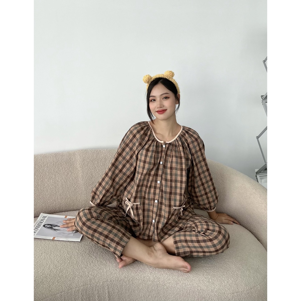 Bộ bầu mặc nhà kết hợp sau sinh karo trẻ trung