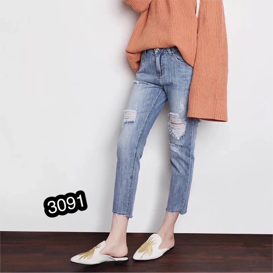 Quần Jeans Nữ Phối Rách Cao Cấp OHS3091 | BigBuy360 - bigbuy360.vn