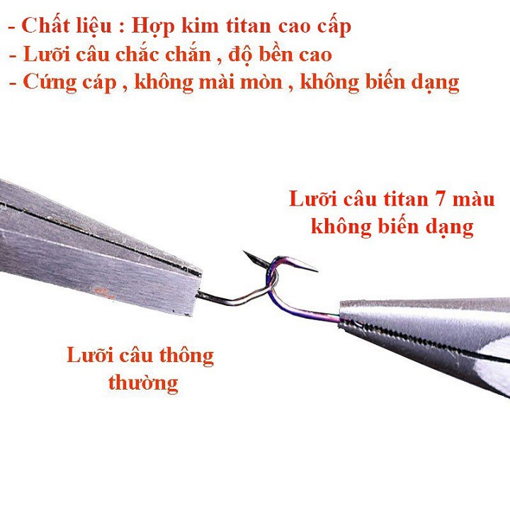 Combo 3 Vỉ  Lưỡi Câu Cá Lưỡi Câu TiTan CJF 7 Màu Cao Cấp Lưỡi Câu Đài Có Ngạnh Siêu Bén