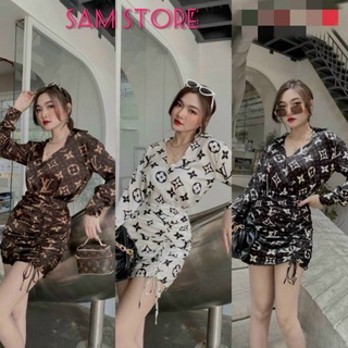 Đầm sơ mi nhún thun tay dài cài nút thật size m samstore
