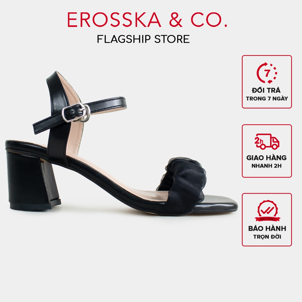 Erosska - Giày sandal cao gót quai nhún sang trọng cao 5cm màu đen - EB047
