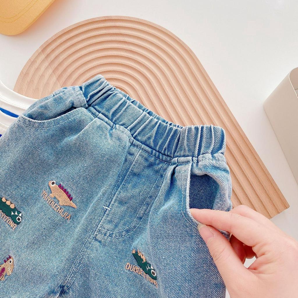 Fashion Kids Boys Cartoon Printed Denim Short Pants T-shirt Optional