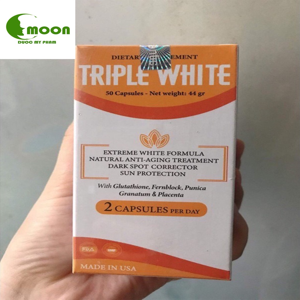 [CHÍNH HÃNG] TRIPLE WHITE Viên Uống Trắng Da, Chống Nắng, Giảm Thâm Nám, Chống Lão Hoá của Mỹ (Hộp 50 Viên) | BigBuy360 - bigbuy360.vn