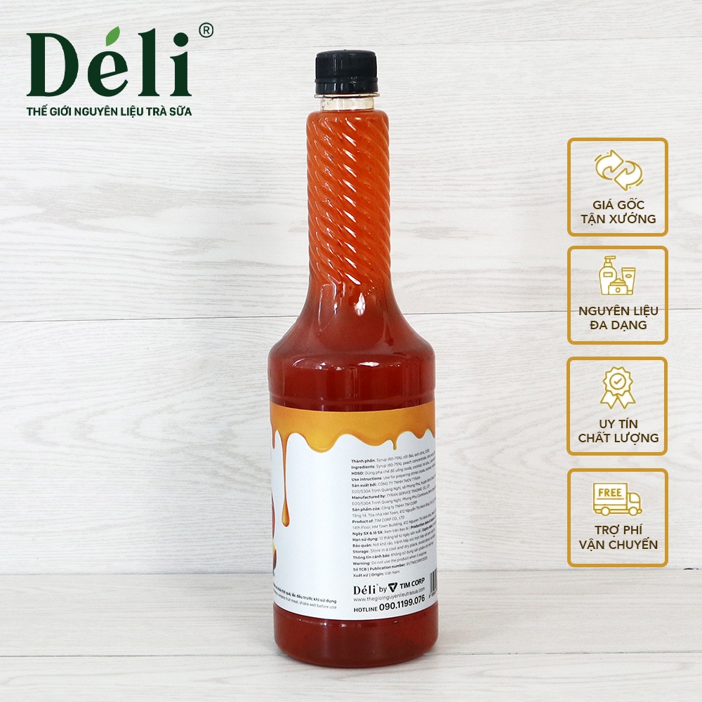 Siro đào Déli 350ml [VỊ THANH NGỌT TỰ NHIÊN] HSD: 12 tháng, nguyên liệu pha chế trà trái cây, soda, thạch rau câu,...