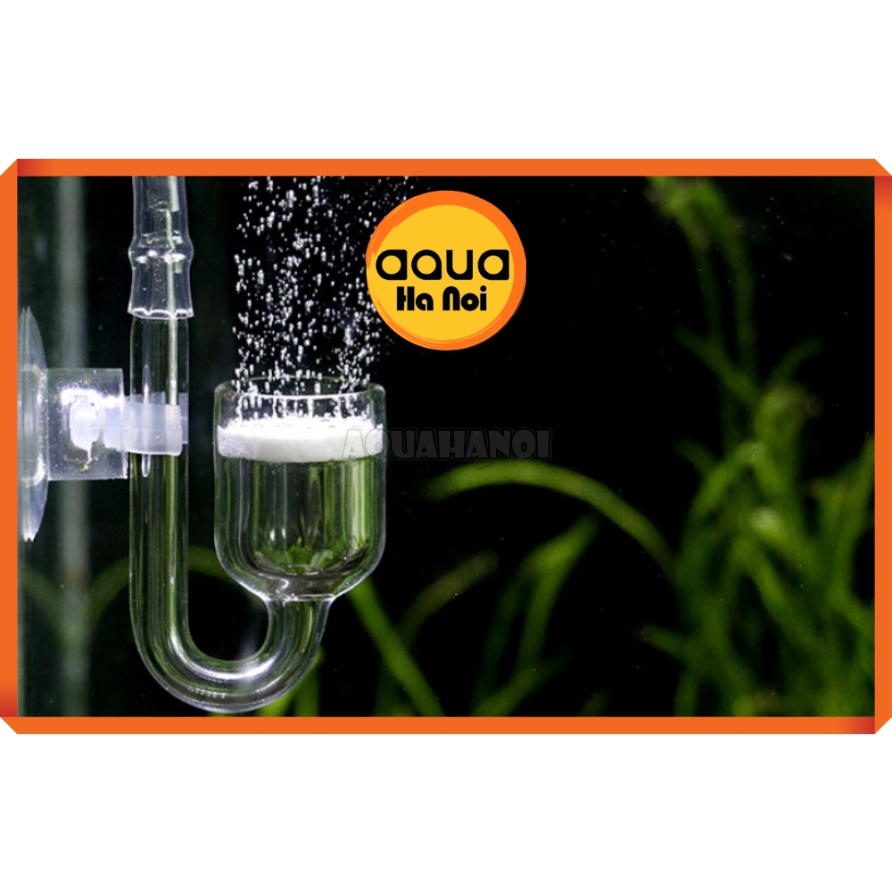 Cốc sủi CO2 thủy tinh siêu mịn cho hồ thủy sinh -  Tặng kèm chữ U chống gập dây, van 1 chiều, núm hít treo thành bể