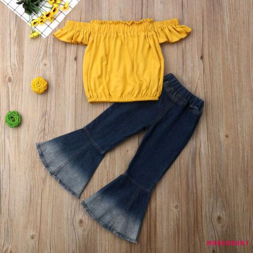 Set Áo Trễ Vai + Quần Denim Dài Màu Gradient Cho Bé Gái