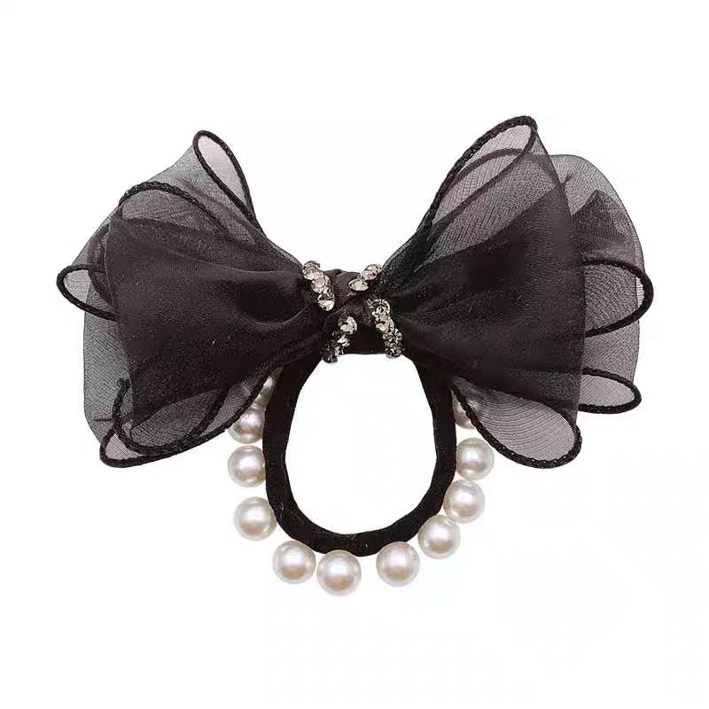 Dây Buộc Tóc Cao Su Co Giãn Đính Nơ Ren Và Ngọc Trai Thời Trang Hàn Quốc