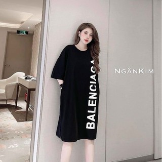 váy suông cộc tay phom rộng in chữ BB hai màu cá tính