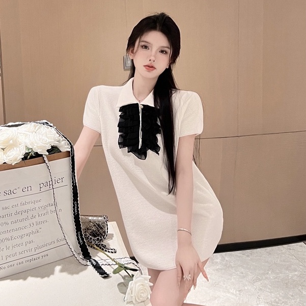 Đầm Dệt Kim Tay Ngắn Màu Trắng Thời Trang Mùa Hè Phong Cách Hàn Quốc Cho Nữ