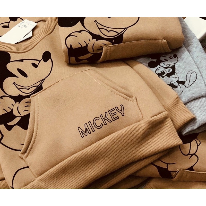 Bộ nỉ bông Mickey nâu cho bé trai size từ 10-22 cân