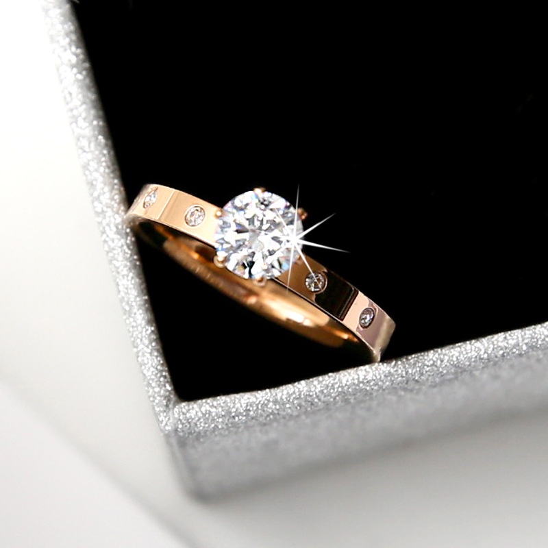 Nhẫn MAYEBE LAVEND bằng thép titan mạ vàng 18k đính đá đơn giản không phai màu phong cách Hàn Quốc thời trang cho nữ
