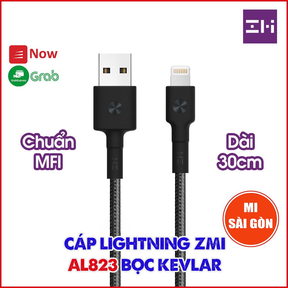 Cáp ZMI USB Lightning AL823- ( Đen ) Chuẩn MFI (30cm) ( hỗ trợ IPhone , IPad , IPod )