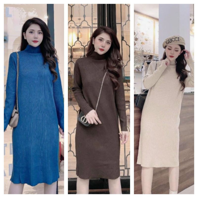 Váy len suông tăm cổ 3p hàng QCL1