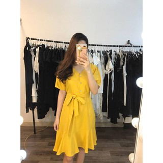 Đầm vàng cột nơ eo
