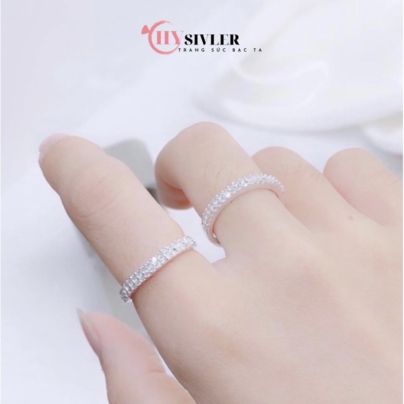 Nhẫn bạc ta đính đá 2 hàng đá dày dặn nhẫn nữ bạc thật CHY Silver