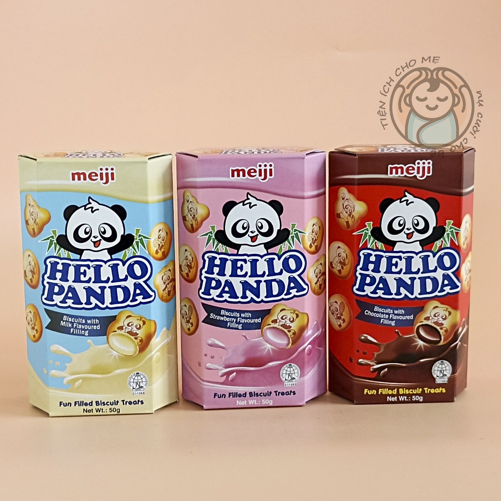 Bánh gấu nhân kem Hello Panda Meiji, bánh quy nhân kem Nhật Bản hộp 50g vị sữa/ dâu/ chocolate