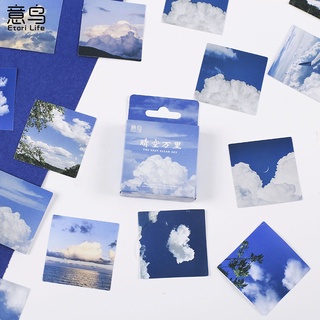 Hộp 46 chiếc sticker phong cảnh bầu trời trong xanh mây trắng trang trí sổ bullet journal - tanpopo sticker