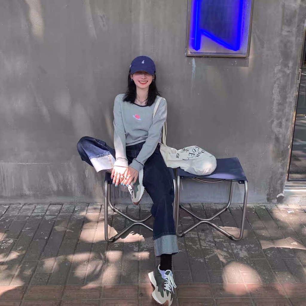 SUXI Áo Thun Tay Dài Cổ Tròn Màu Sắc Đơn Giản Cho Nữ