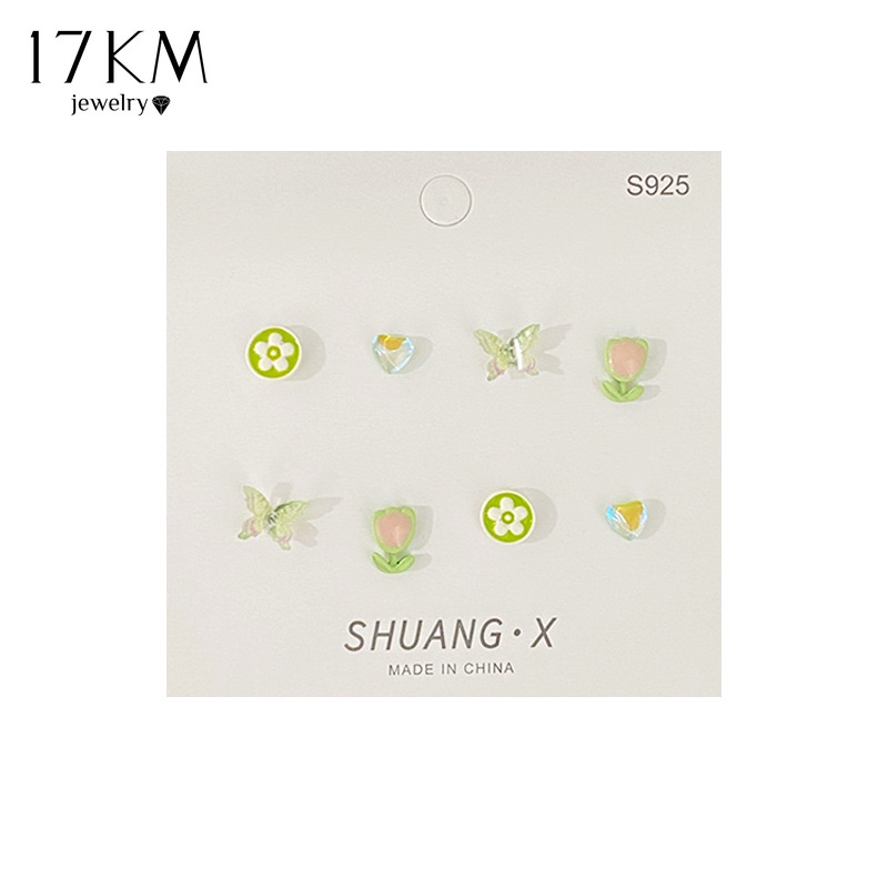 Đôi bông tai 17KM mạ S925 họa tiết hoa bướm đơn giản thời trang cho nữ
