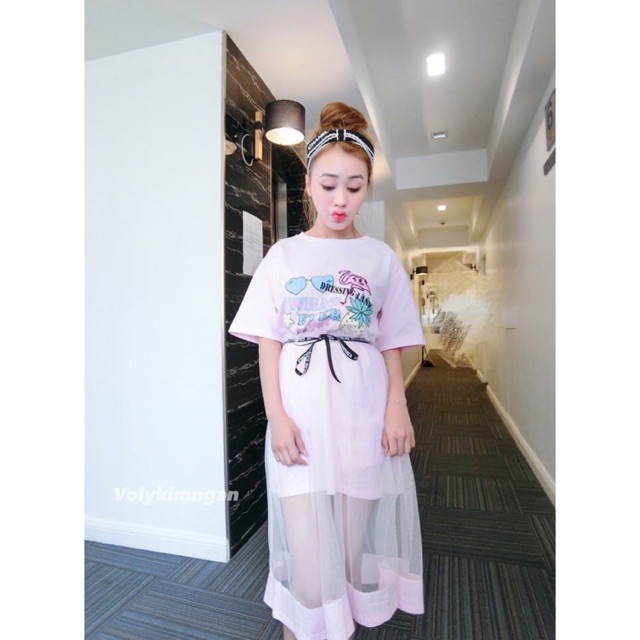 Đầm thun phối lưới dài - hàng thiết kế nội địa Thái Lan