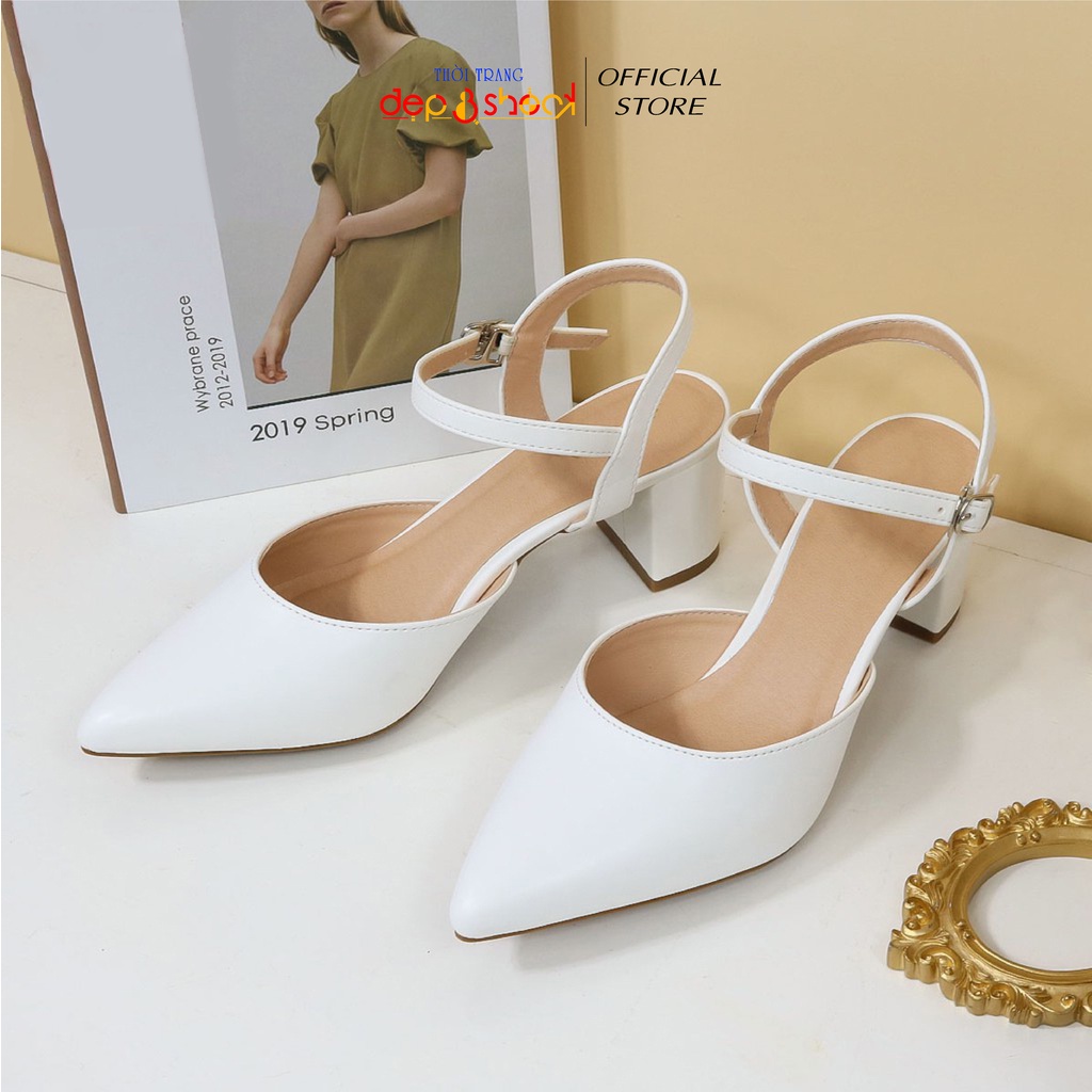 Sandal cao gót big size bít mũi hở hậu gót vuông 5cm Ms19017