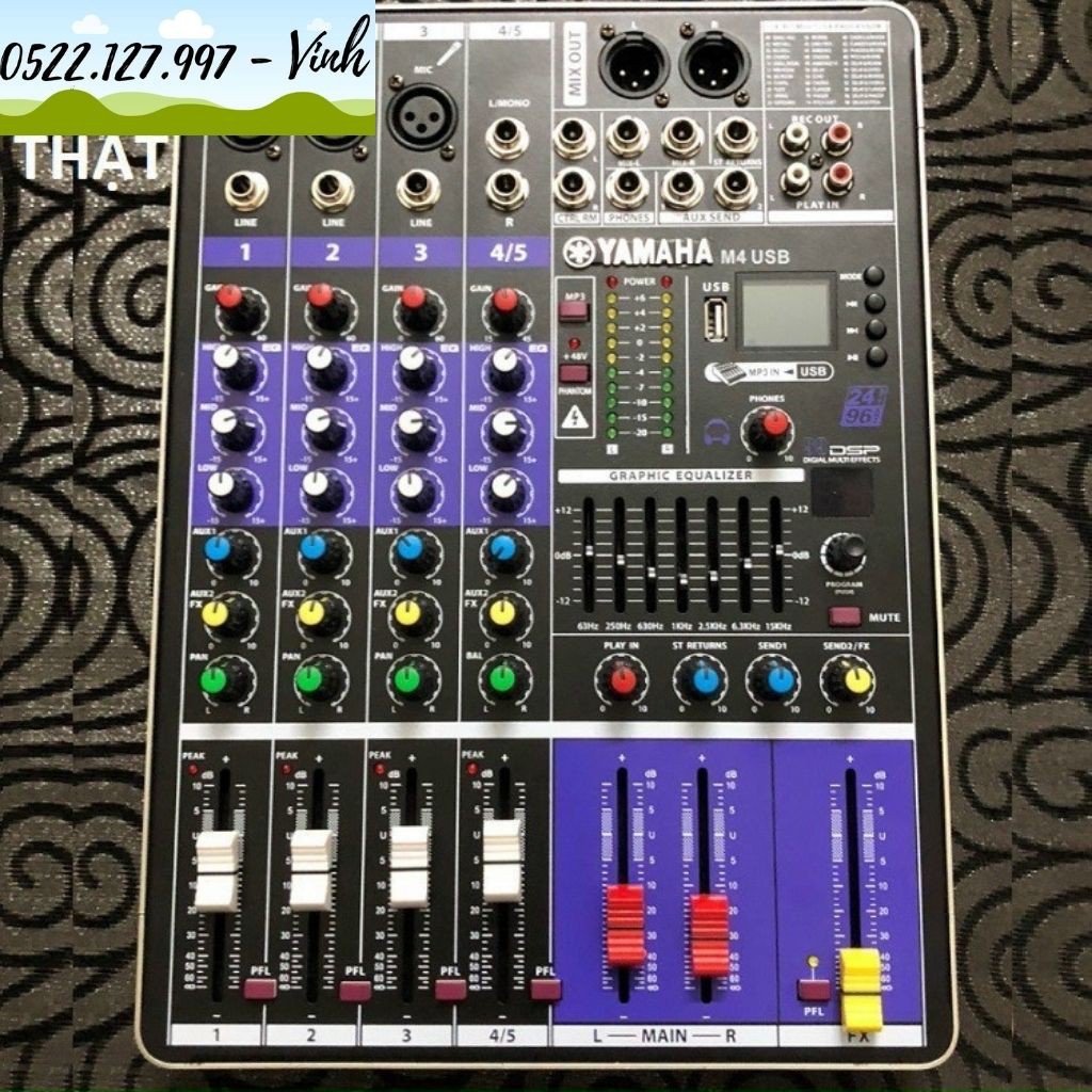 Bàn Trộn Am thanh chuyên nghiệp Mixer M4-USB - 99 hiêu ứng (kèm Jack chuyên 6.5mm ra 3.5 hoăc bong sen) - Gia Khang Shop