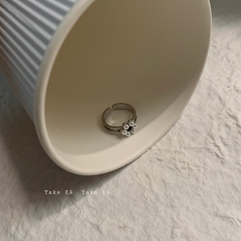 Nhẫn hở 22854 hình vuông họa tiết hoa màu đen tinh tế thời trang cho nữ