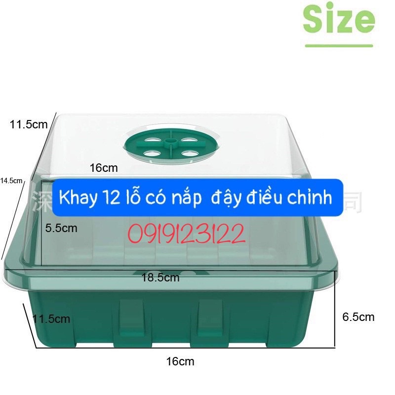 sét 5 bộ khay ươm hạt giống 12 lỗ l(oại dày 85g/1 bộ) có lắp điều chỉnh