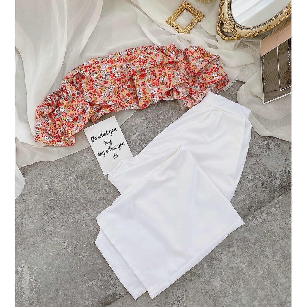 SET ÁO CROP HOA BẸT VAI KÈM QUẦN ỐNG RỘNG (KÈM VIDEO HÌNH THẬT) | BigBuy360 - bigbuy360.vn