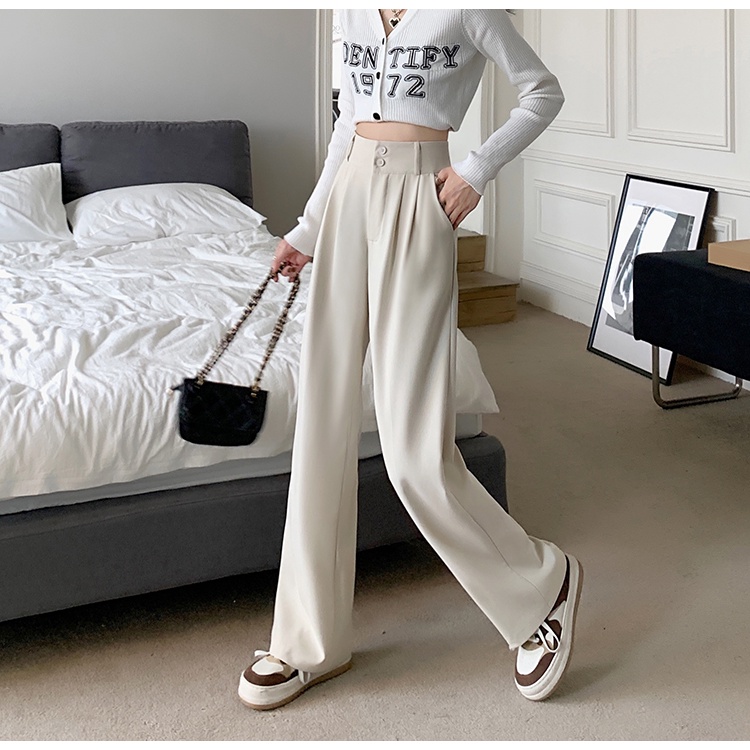 Quần ống rộng SUXI lưng cao đơn giản thời trang mùa xuân cho nữ