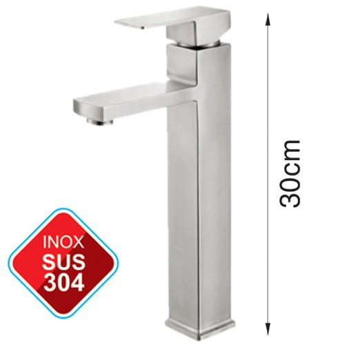 Vòi Lavabo nóng lạnh vuông inox304 dài 30 cm, kèm 2 dây cấp nóng lạnh, bảo hành 03 năm