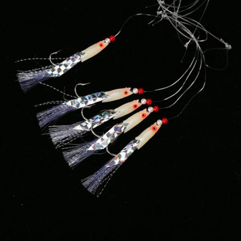 5 miếng mồi câu cá vược nhân tạo dạng lông vũ