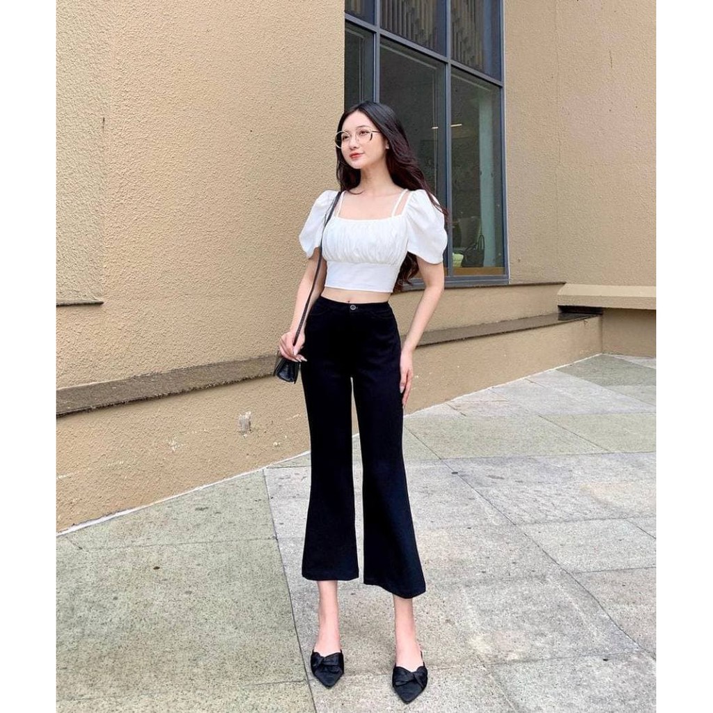 Áo Croptop Dây Đan Chéo Lưng Có Tay YUMMY (TRẮNG)