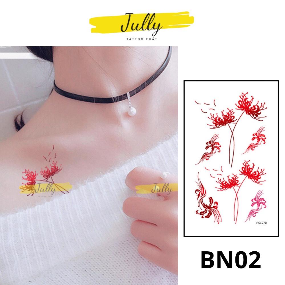 Hình xăm dán tạm thời hoa bỉ ngạn mini JULLY Tattoo chất chống nước