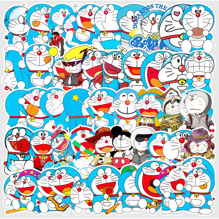 [Set 52 Cái] Bộ Sticker hình Doraemon dễ thương dán trang trí laptop, mũ bảo hiểm, vali, xe tay ga, ván trượt - DB.018