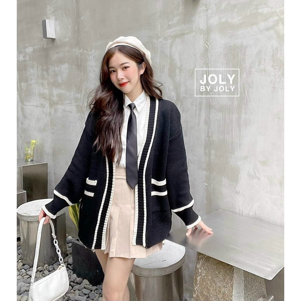 Áo khoác cardigan len kẻ viền hàng Quảng Châu, áo khoác cardigan không nút
