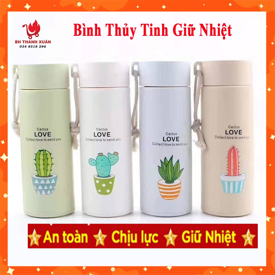 Bình Đựng Nước Thủy Tinh In Hình Sương Rồng Vỏ Nhựa Chống Vỡ 400ml