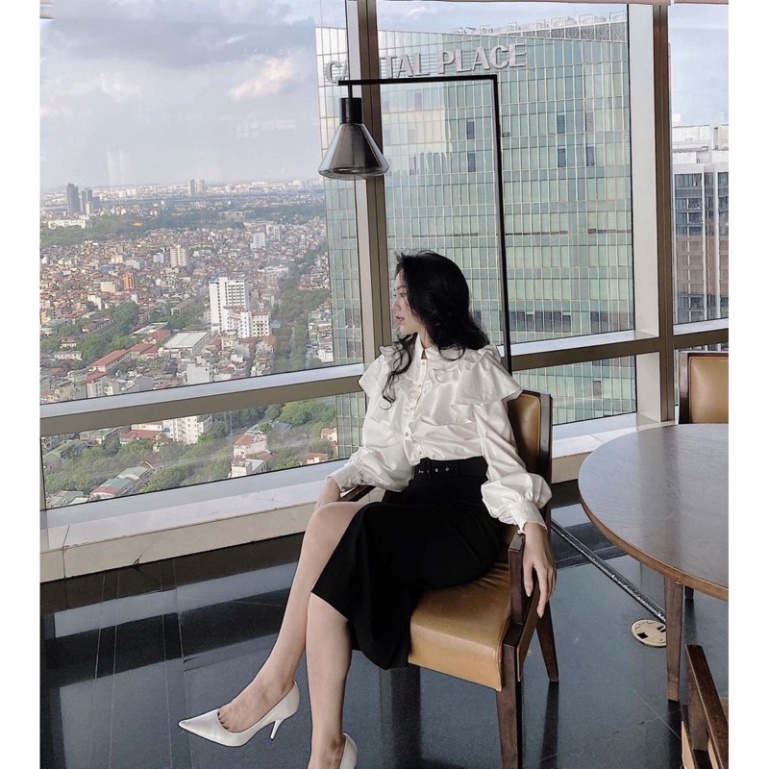 Áo Sơ Mi Nút Ngọc Bèo Tầng Cổ Trụ_008 babydoll mầu trắng, xanh nhạt, nữ tính đáng yêu sang chảnh