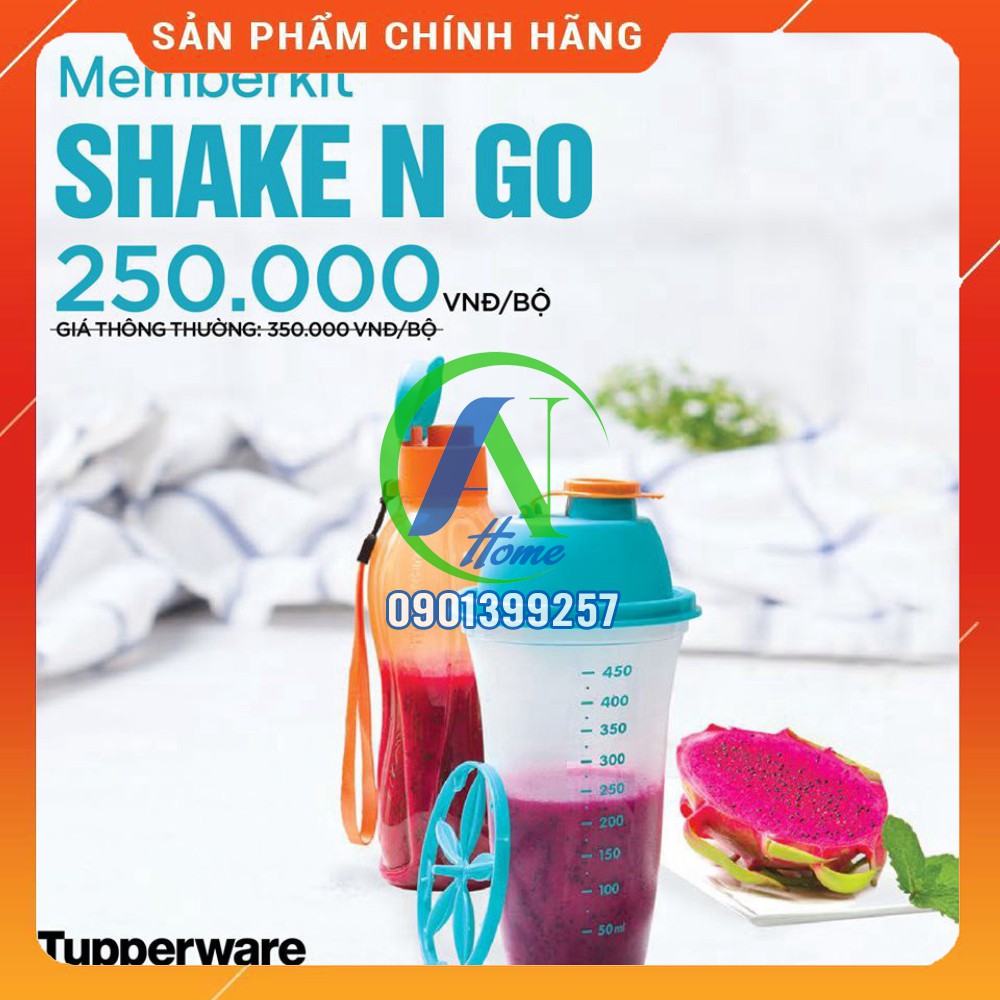 Bộ bình lắc và bình nước nhựa nguyên sinh Memberkit Shake N Go - Tupperware - 500ml - kín khí kínnước
