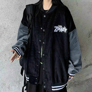 [ Ảnh Thật ]Áo khoác bomber nhung gân thêu Zombie siêu ngầu nam nữ -form rộng Unisex bomber jackets nữ thoitrangthienha