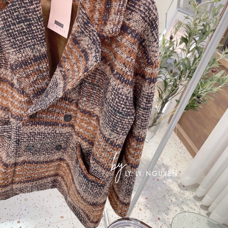 Áo khoác dạ kẻ dài tay phong cách Hàn Quốc dành cho nữ | BigBuy360 - bigbuy360.vn