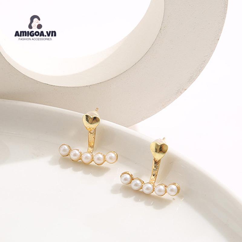 ✨✨Khuyên Tai Treo Cong Đính Ngọc Trai Hình Trái Tim Thời Trang Sáng Tạo Cho Nữ