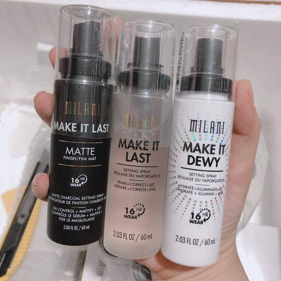 XỊT KHÓA NỀN Milani  Giá chỉ 220k Sẵn 3 màu:  – Make it Last( chai trong ) : hợp da nhờn ,  – Make It Matte (chai đen)