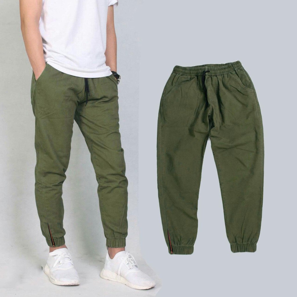 Quần jogger nam nữ khóa zip chân