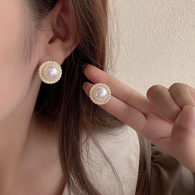 Khuyên tai đính hạt ngọc trai nhân tạo nhiều kiểu dáng tùy chọn phong cách Hàn Quốc retro thời trang