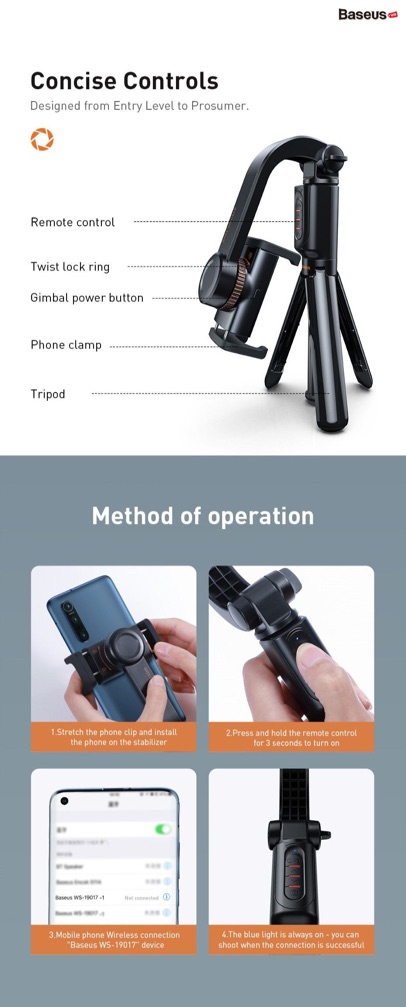 Gậy tự sướng tích hợp Gimbal chống rung thông minh Baseus | BigBuy360 - bigbuy360.vn