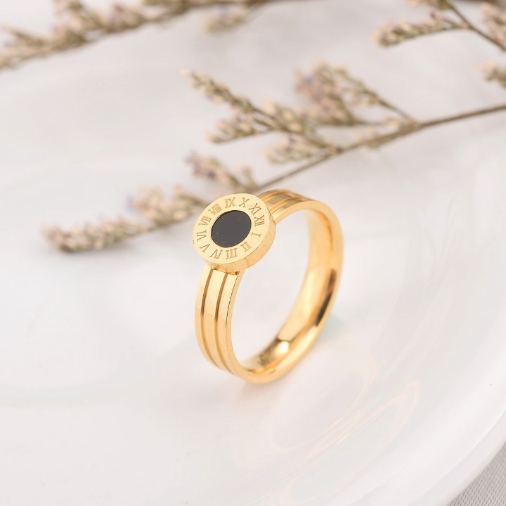 NHẪN NỮ TITAN SỐ LA MÃ MÀU VÀNG SIÊU CUTE - tặng hộp đựn nhẫn xinh xắn