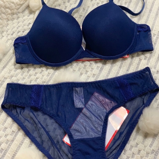 Bộ corele V mút mỏng xanh Navy