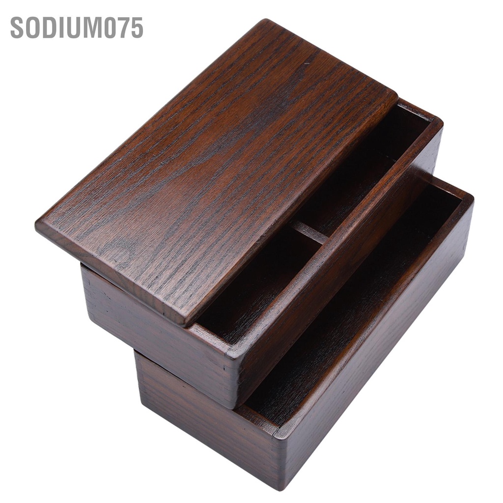 Có thể bán buôn Hộp cơm trưa bằng gỗ tự nhiên đựng thức ăn hình chữ nhật hai lớp cho bữa ngoài trời Sushi Bento Sodium075 Hàng giao ngay